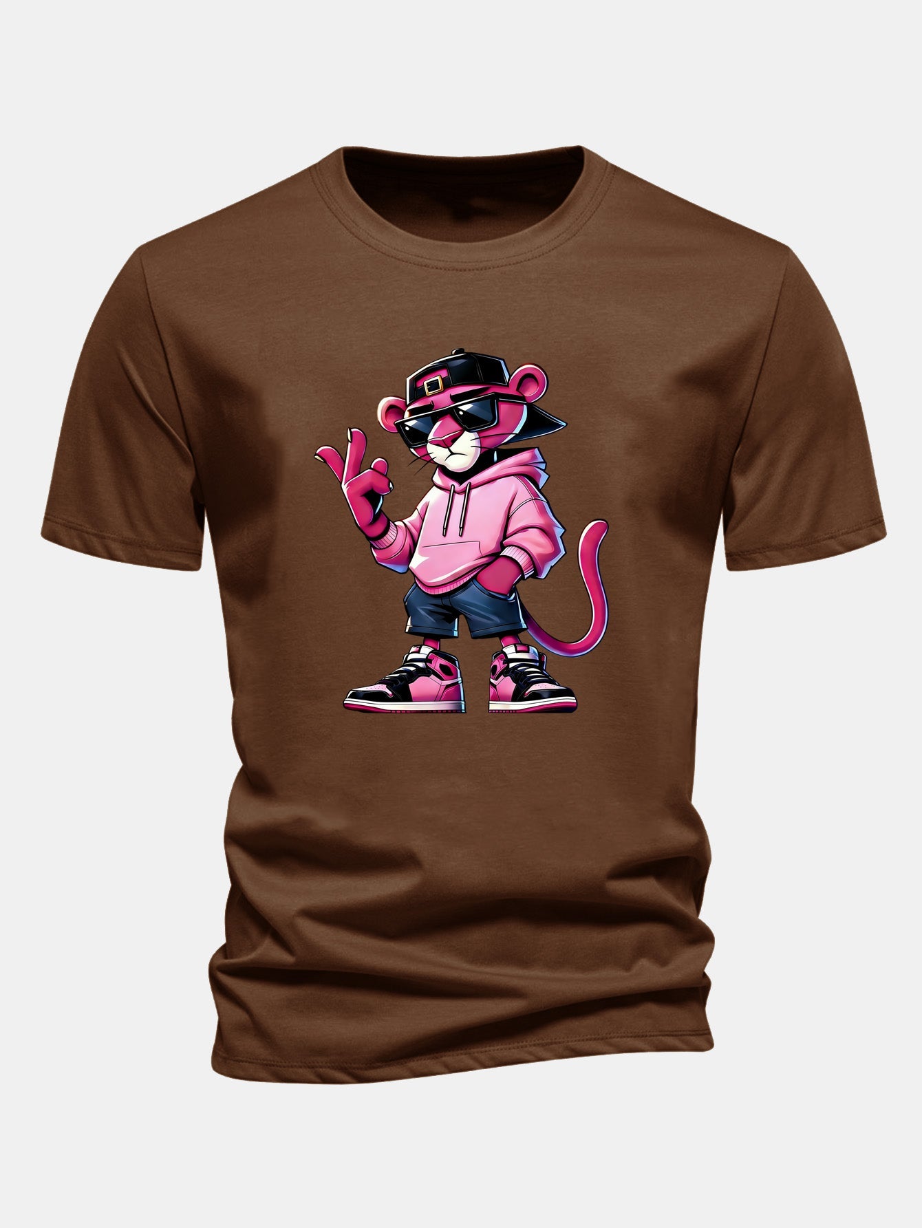 Regular Fit Cool Pink Panther Print Cotton T-Shirt