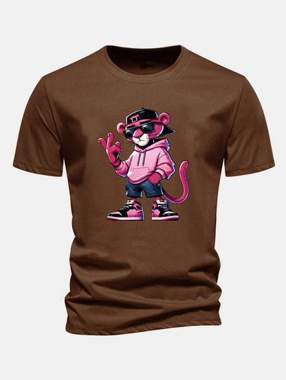 Regular Fit Cool Pink Panther Print Cotton T-Shirt