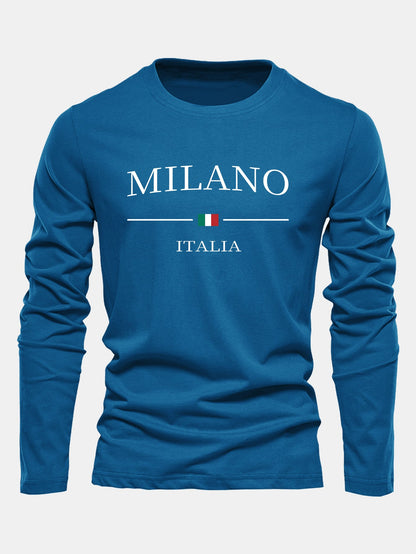 Long Sleeve Milano Print Cotton T-Shirt