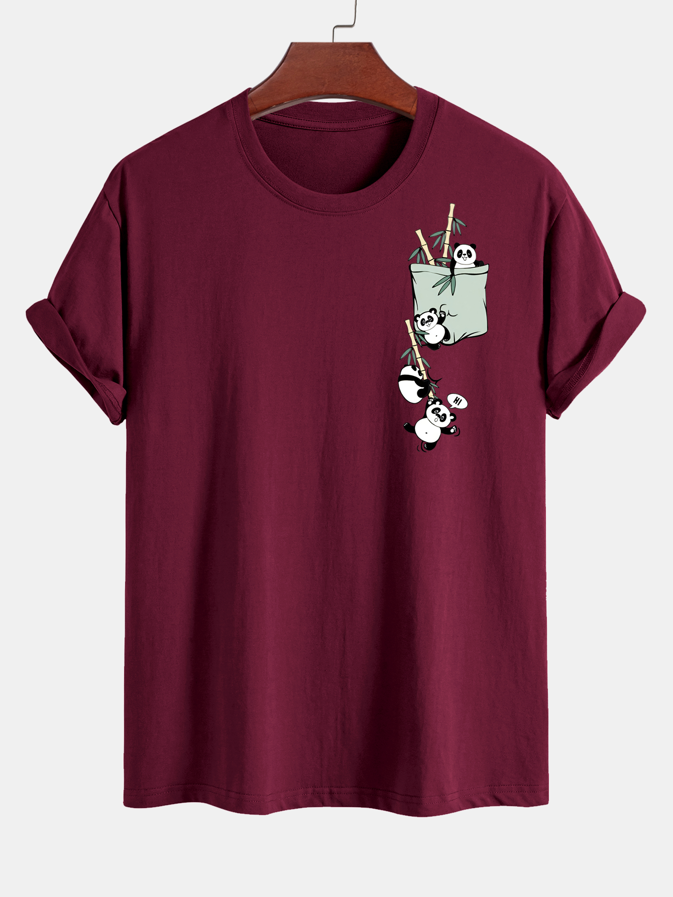 Regular Fit Pocket Panda Print Cotton T-Shirt