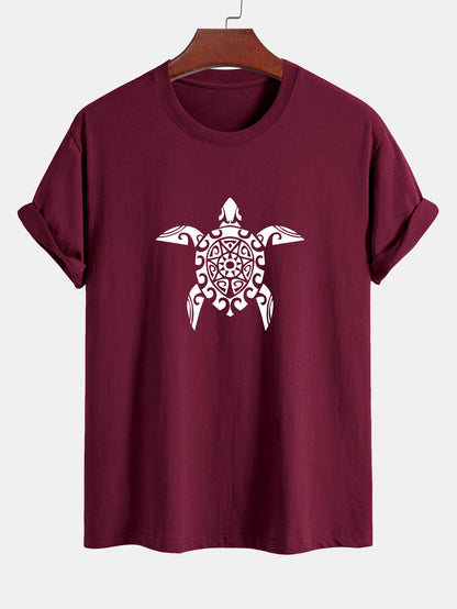 Regular Fit Geometric Turtle Print Cotton T-Shirt