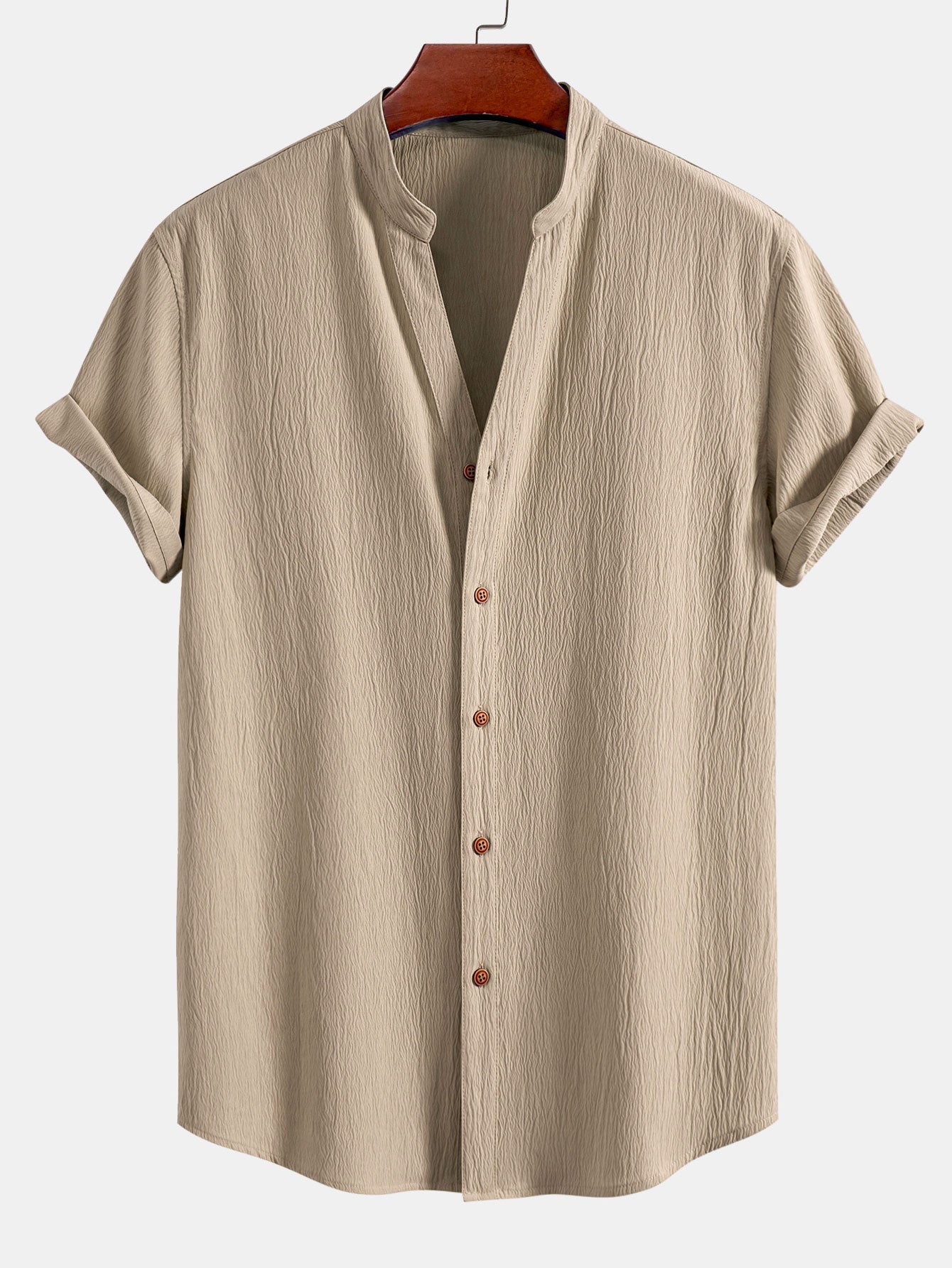 Crinkled Textured V Neck Shirt
