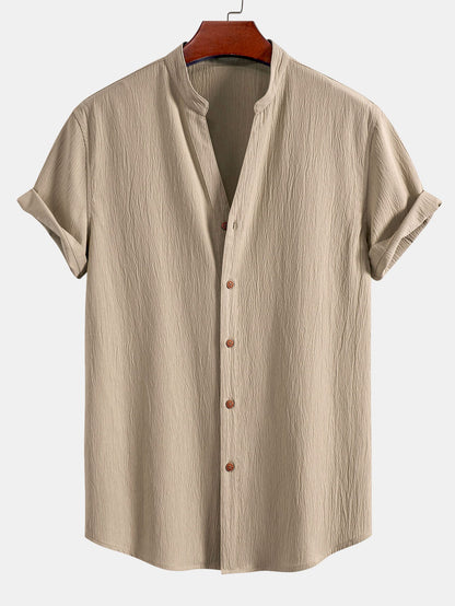 Crinkled Textured V Neck Shirt