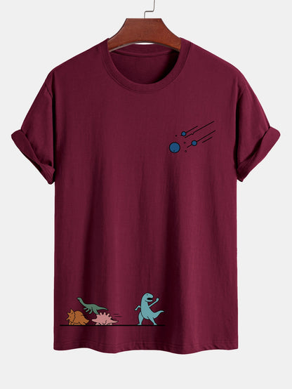 Regular Fit Dinosaurs Avoid Meteorites Print Cotton T-Shirt