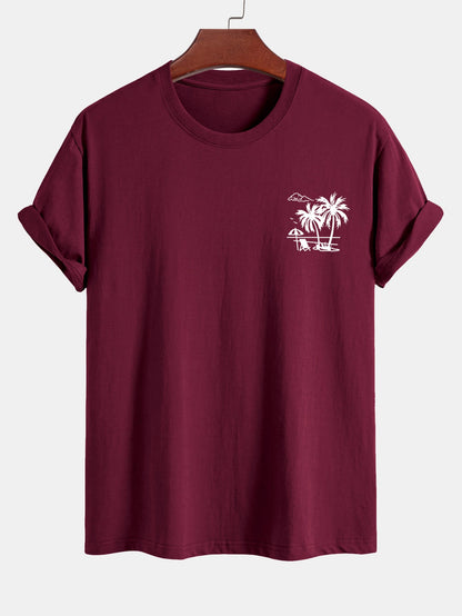 Regular Fit Palm Tree Print Cotton T-Shirt