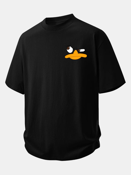 Relax Fit Emoji Duck Print Cotton T-Shirt