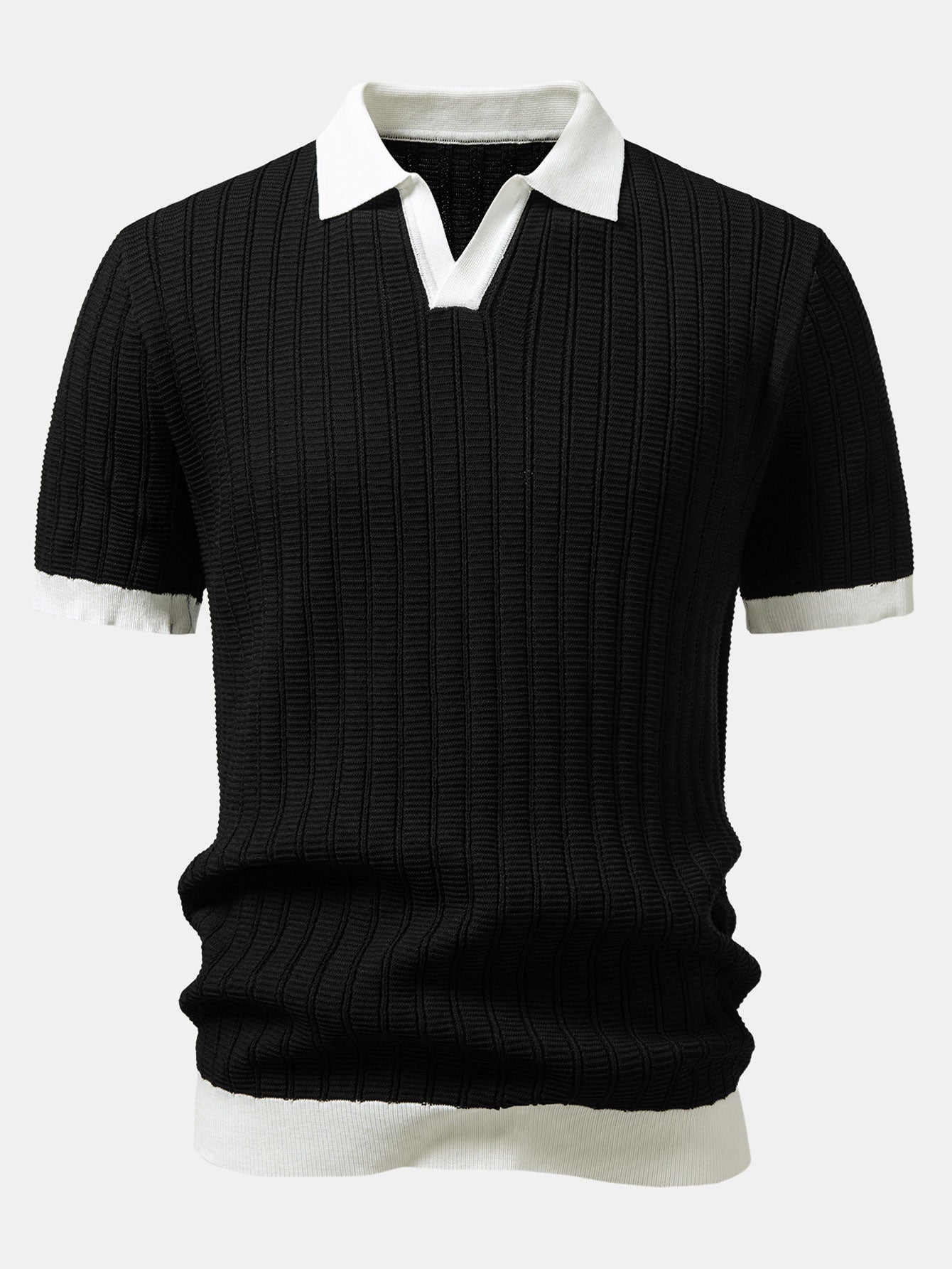 Contrast Textured Johnny Collar Knit Polo