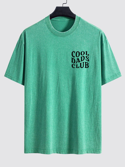 Cool Dads Club Print Washed Distressed Drop Shoulder T-Shirt