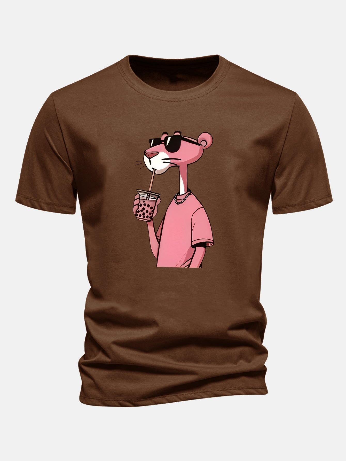 Regular Fit Pink Panther Print Cotton T-Shirt