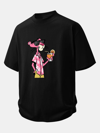 Relax Fit Vacation Pink Panther Print Cotton T-Shirt