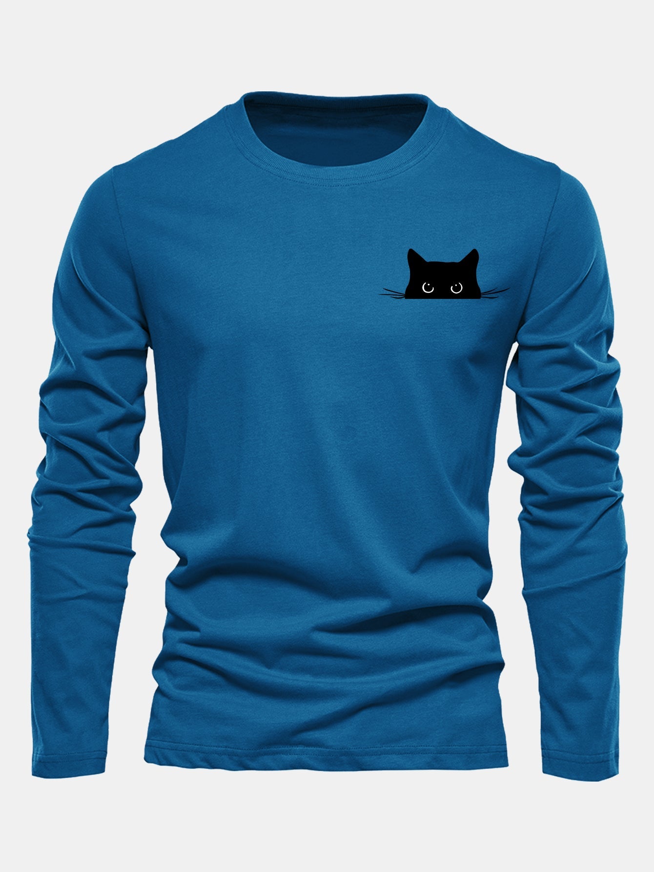 Long Sleeve Black Cat Print Cotton T-Shirt