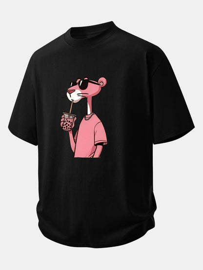 Relax Fit Pink Panther Print Cotton T-Shirt