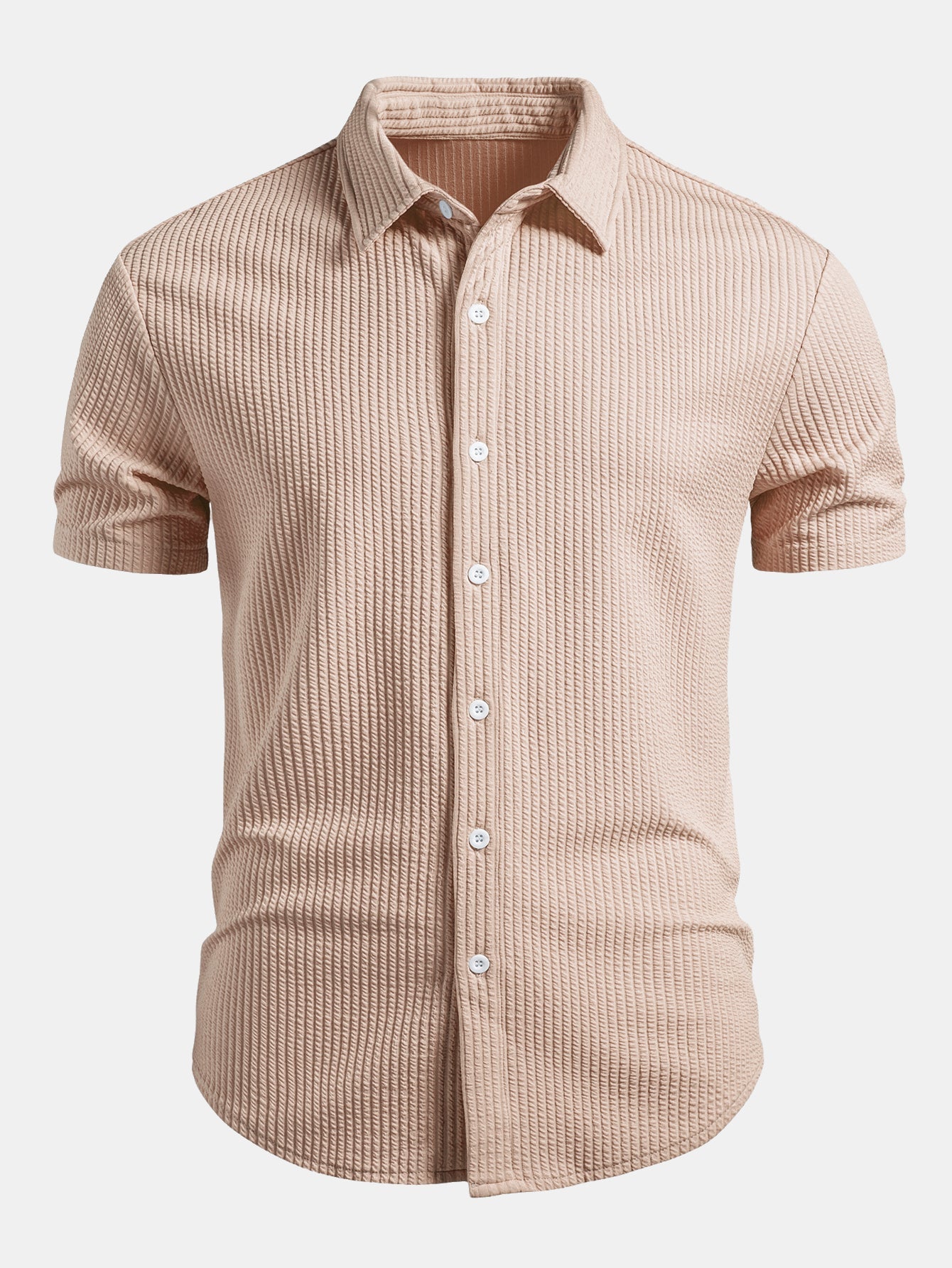 Muscle Fit Ribbed Button Up Shirt