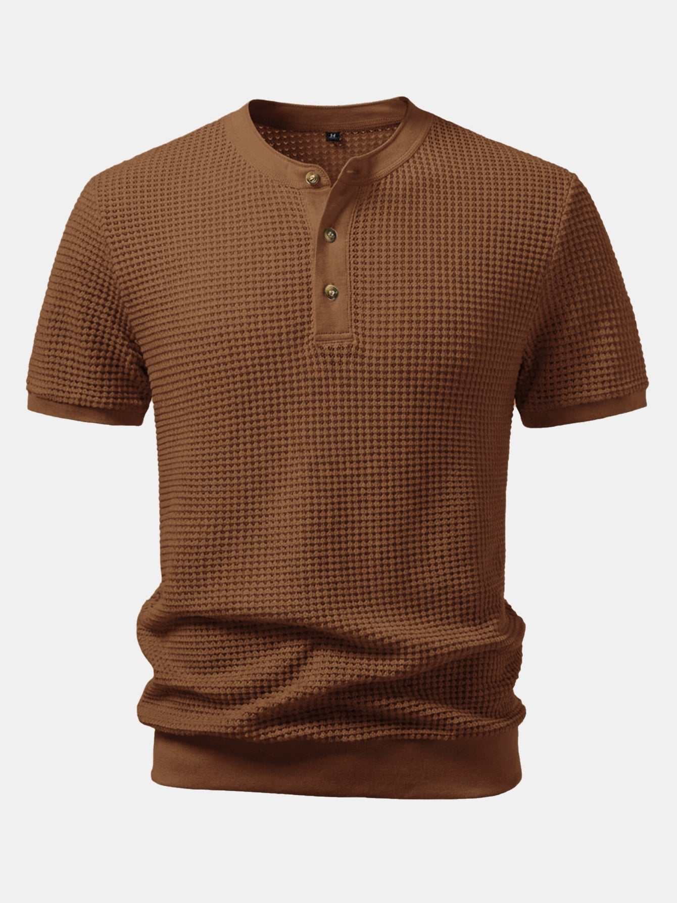 Waffle Textured Ribbed Hem Henley Shirt
