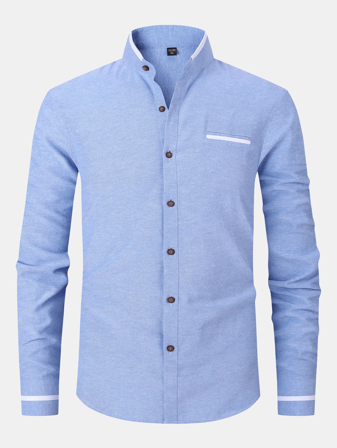 Long Sleeve Contrast Stand Collar Oxford Shirt