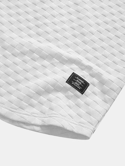 Checkerboard Jacquard  Arc Hem Hooded T-Shirt