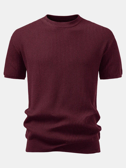 3 Pieces Ribbed Crew Neck Knit T-Shirt