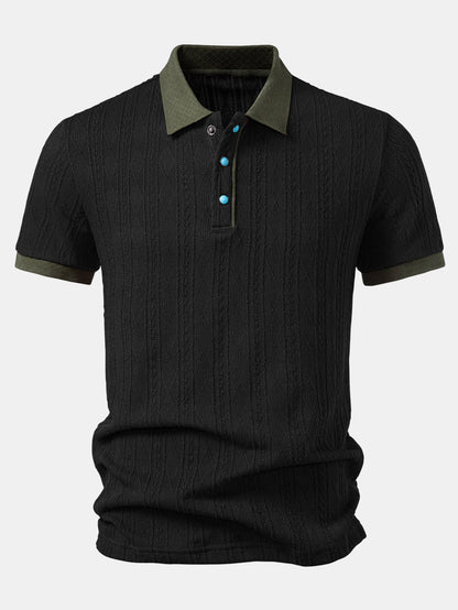 Contrast Collar Geometric Jacquard Knit Polo