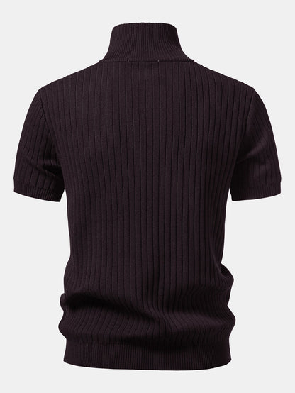 Ribbed Quarter Zip Knit Polo