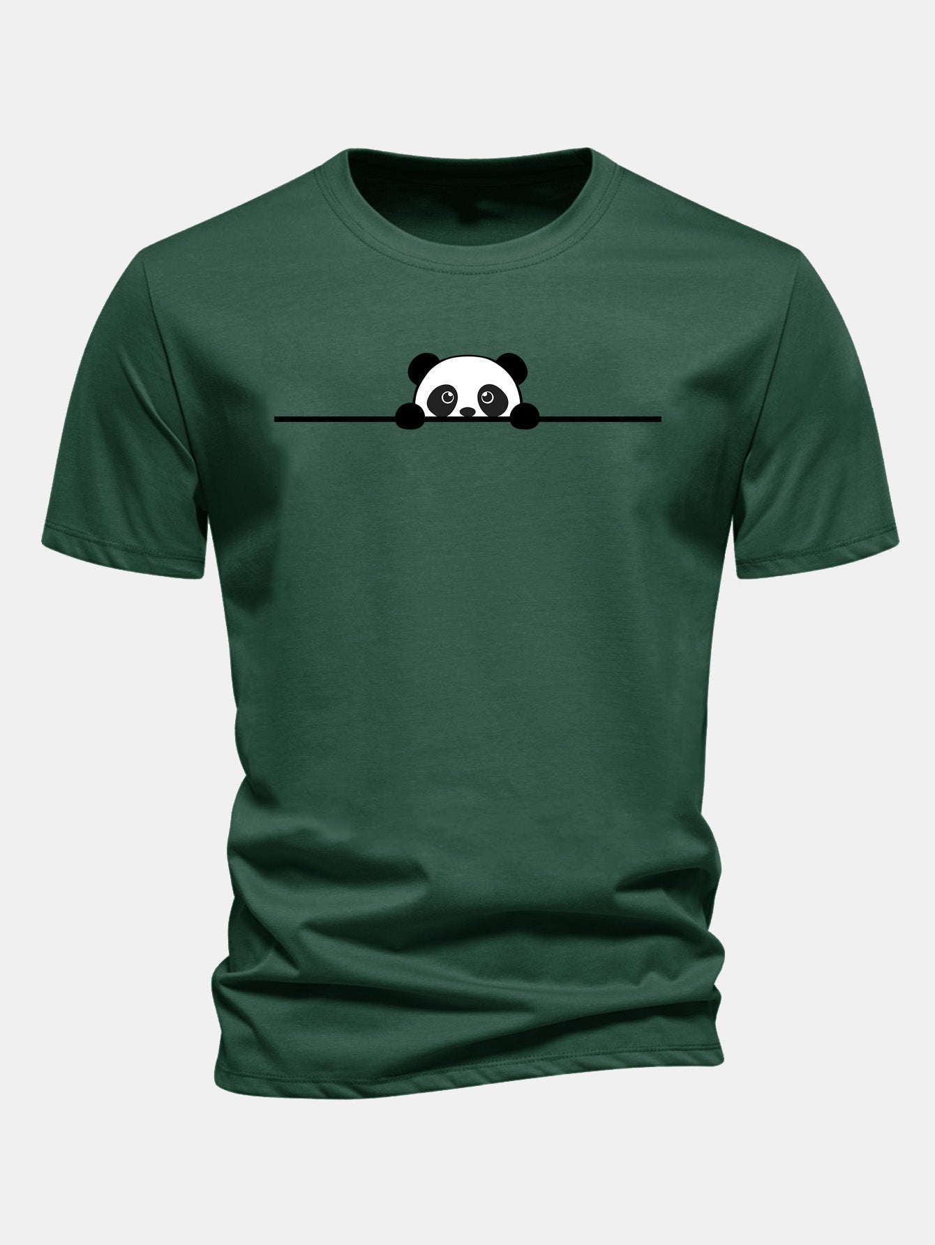 Regular Fit Peeking Panda Print Cotton T-Shirt