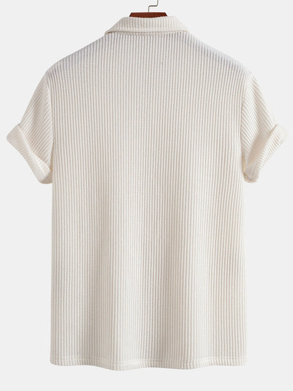 Short Sleeved Waffle V-neck Polo