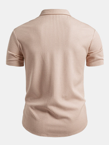 Muscle Fit Ribbed Button Up Shirt