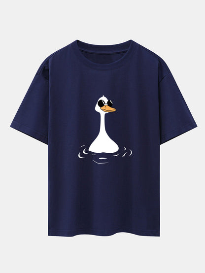 Sunglasses Goose Print Drop Shoulder Oversize T-Shirt