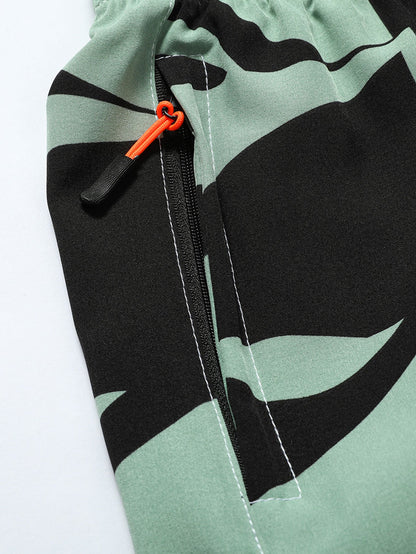 Color Block Print Zipper Pocket Shorts