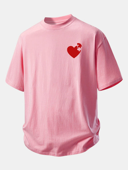 Relax Fit Heart Puzzle Print Cotton T-Shirt