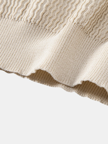 Wave Jacquard Knit V Neck Polo Shirt