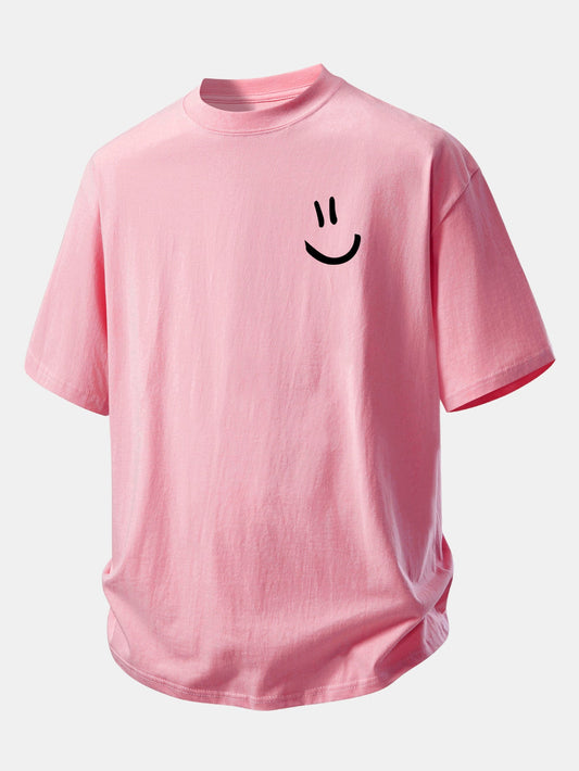 Relax Fit Smiley Face Print Cotton T-Shirt