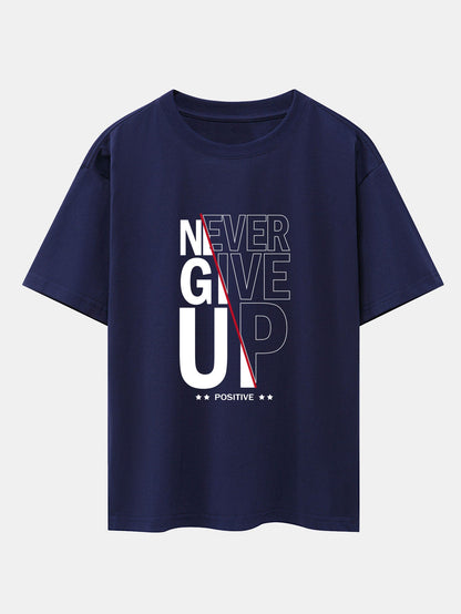 Never Give Up Print Drop Shoulder Oversize T-Shirt