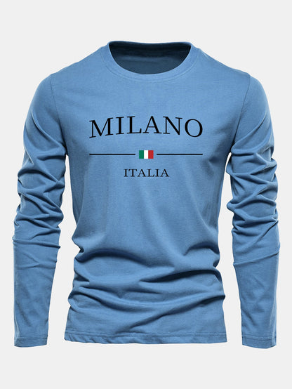 Long Sleeve Milano Print Cotton T-Shirt