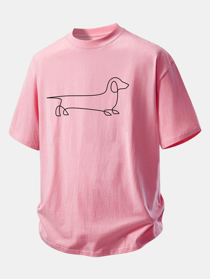 Relax Fit Line Dachshund Print Cotton T-Shirt