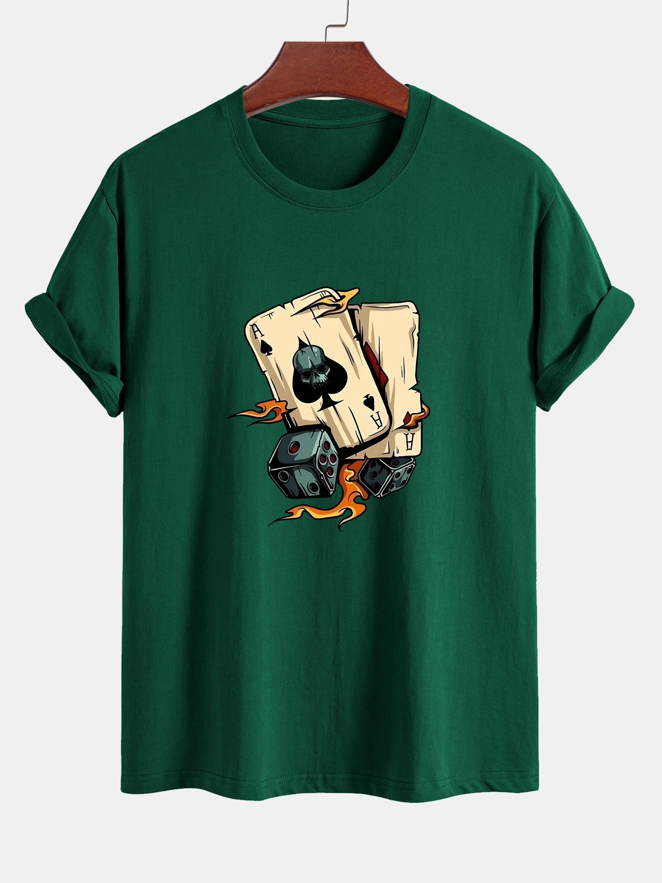 Regular Fit Dice Playing Cards Print Cotton T-Shirt