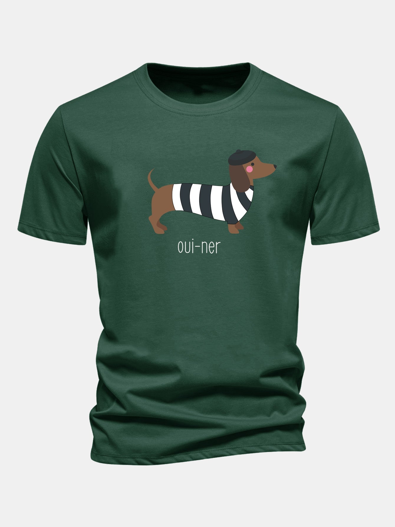 Regular Fit French Dachshund Print Cotton T-Shirt