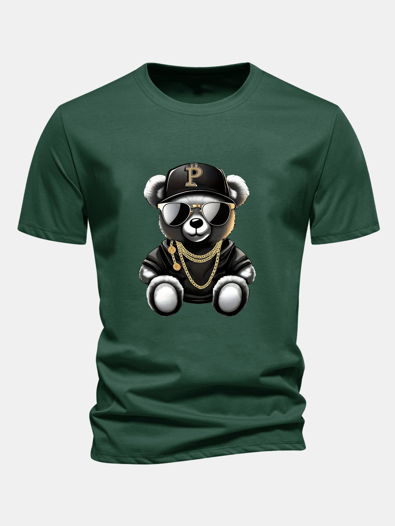 Regular Fit Hip Hop Bear Print Cotton T-Shirt