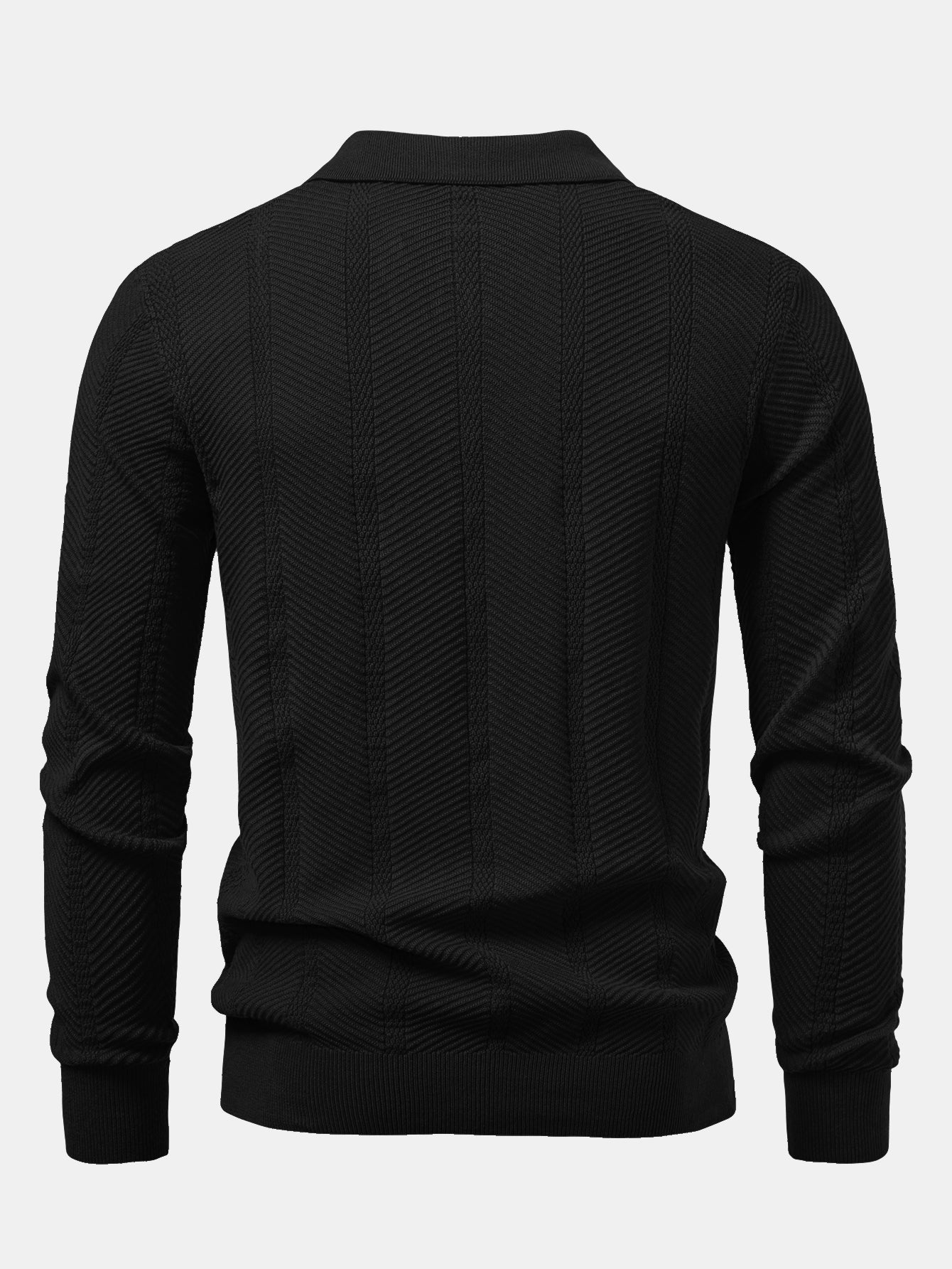 Long Sleeve Stripe V Neck Knit Polo Shirt