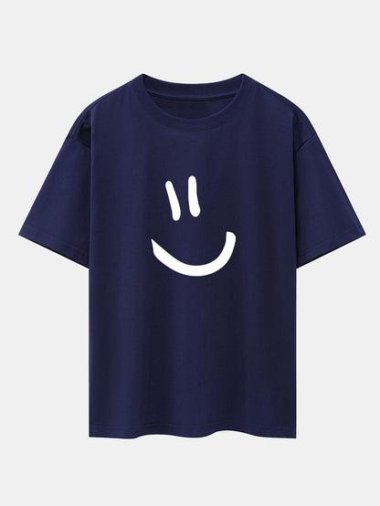 Smiley Face Print Drop Shoulder Oversize T-Shirt