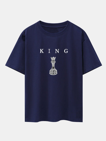 King Chess Print Drop Shoulder Oversize T-Shirt