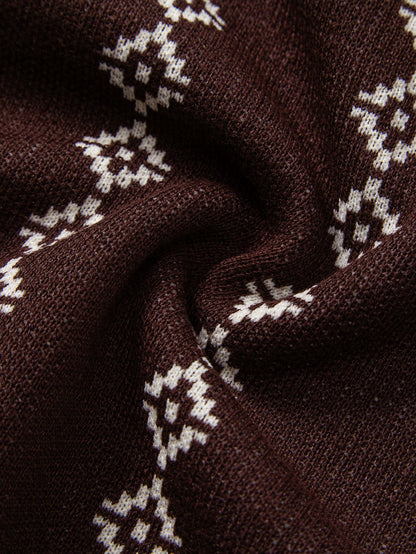Geometric Knit V Neck Polo Shirt