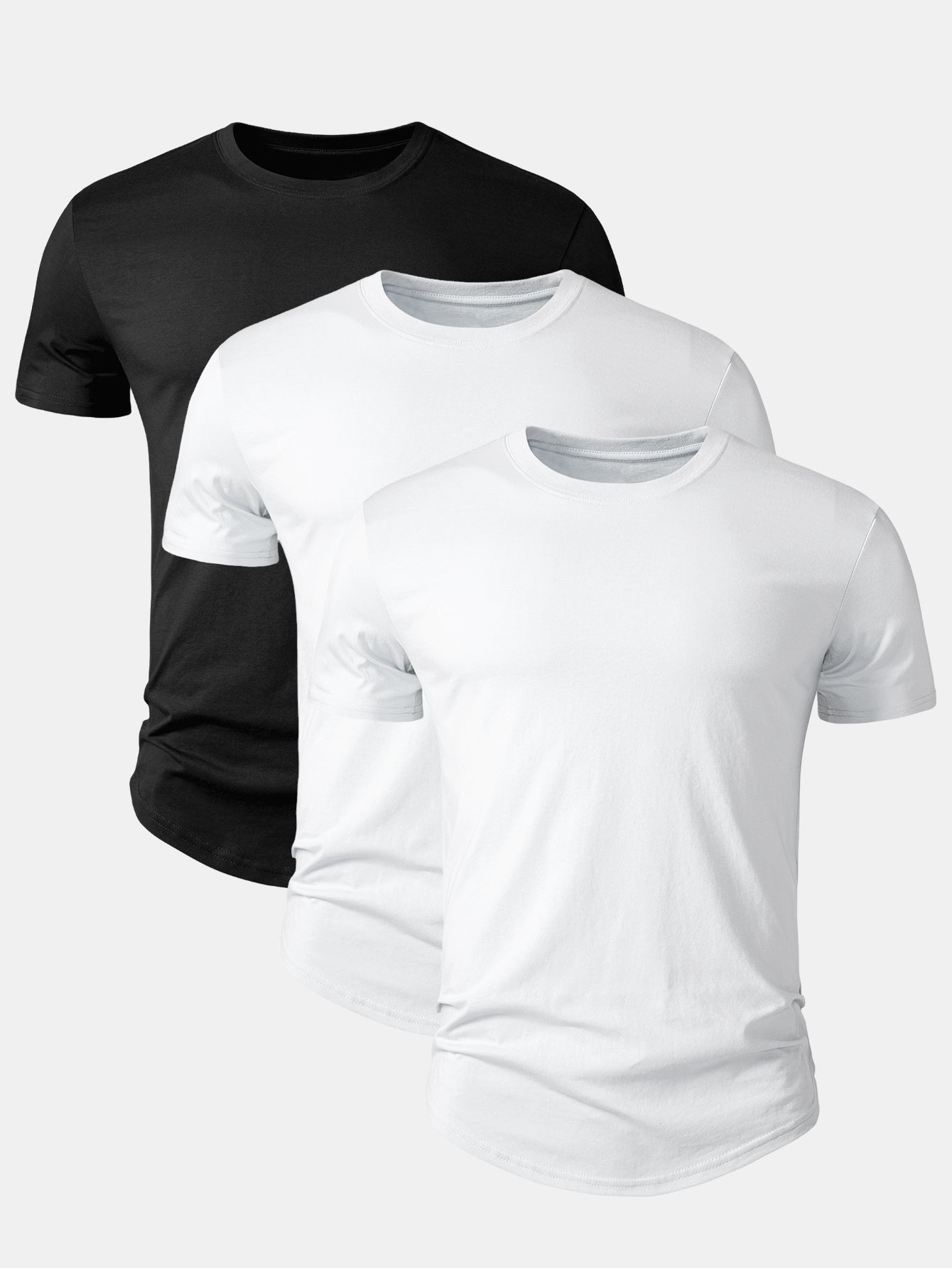 3 Pieces Basic Cotton Arc Hem T-Shirts