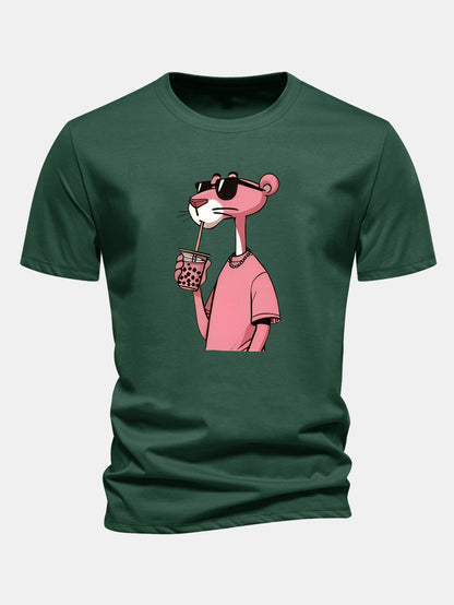 Regular Fit Pink Panther Print Cotton T-Shirt