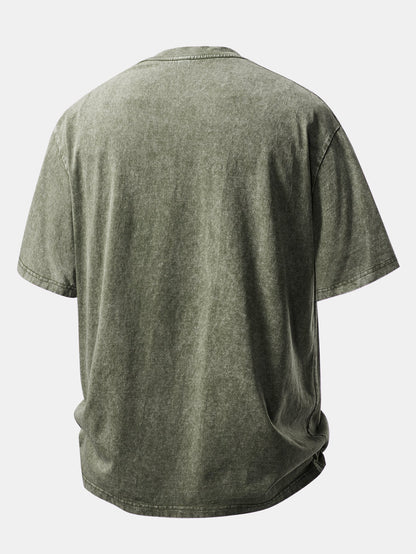Basic Washed Distressed Drop Shoulder Oversize T-Shirt