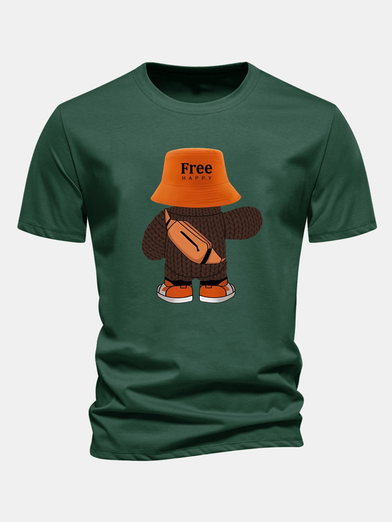 Regular Fit Yarn Bear Print Cotton T-Shirt