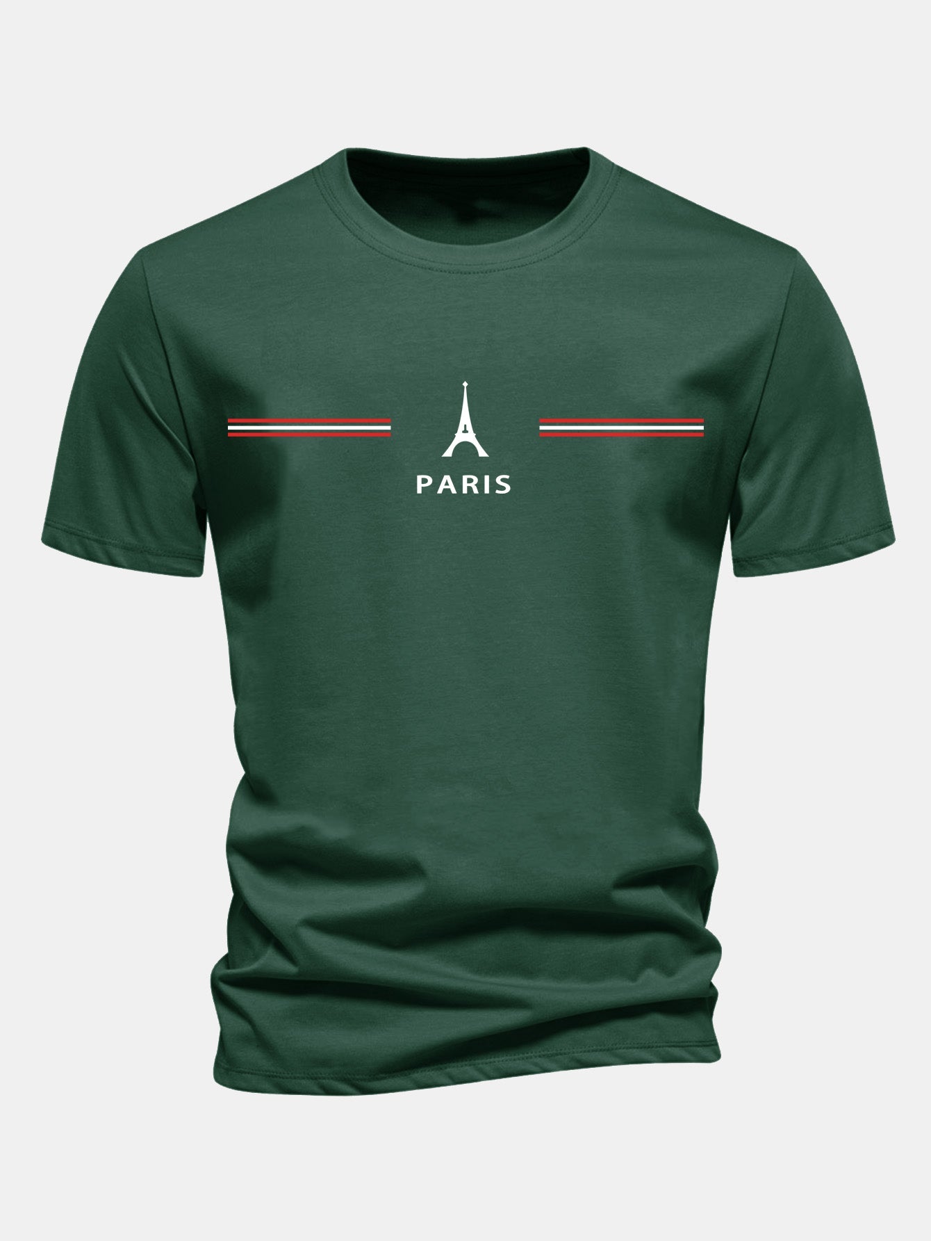 Regular Fit Paris Stripes Print Cotton T-Shirt