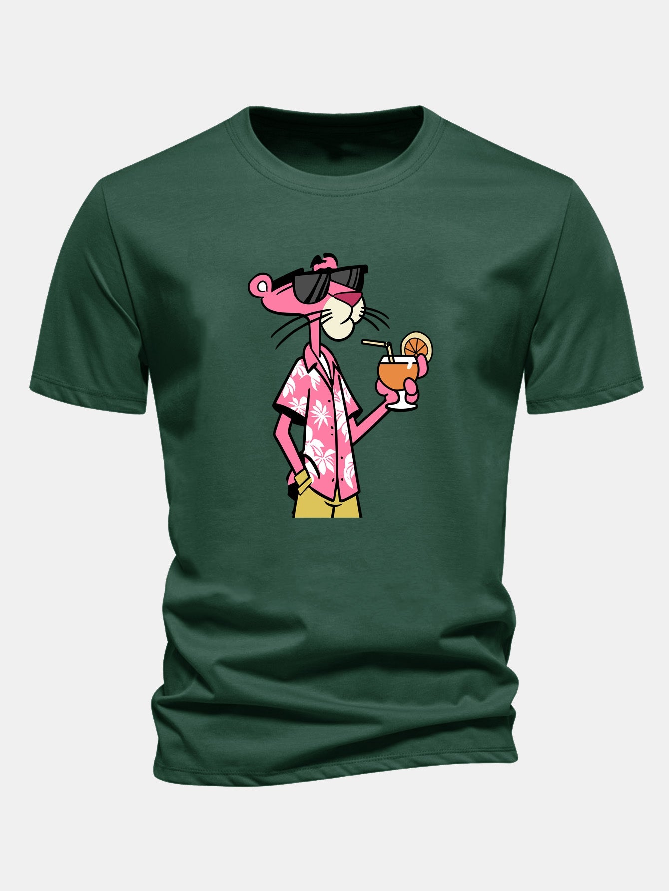 Regular Fit Vacation Pink Panther Print Cotton T-Shirt