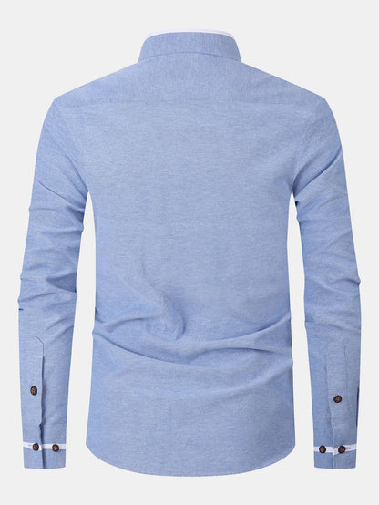 Long Sleeve Contrast Stand Collar Oxford Shirt