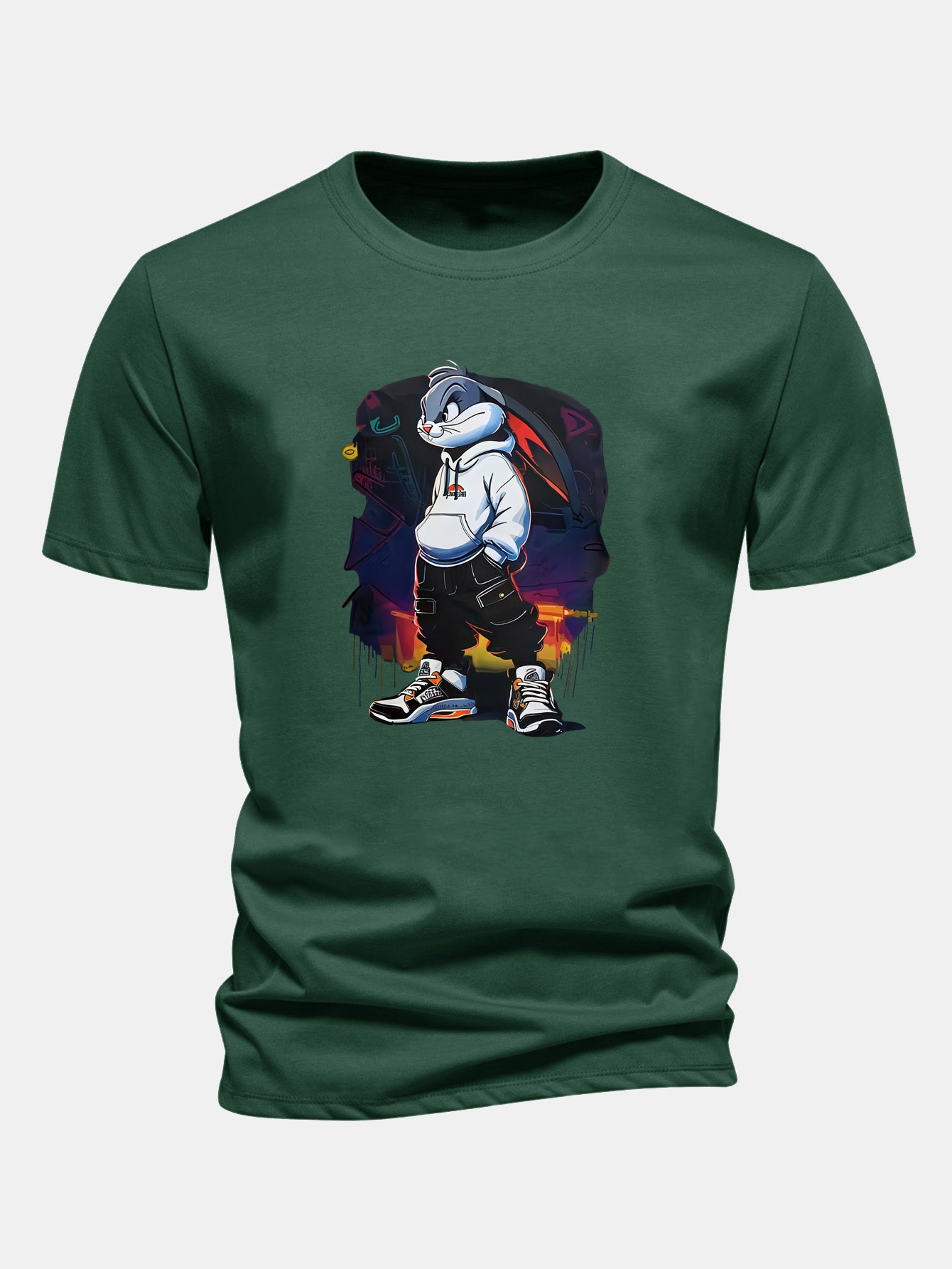 Regular Fit Cartoon Rabbit Print Cotton T-Shirt