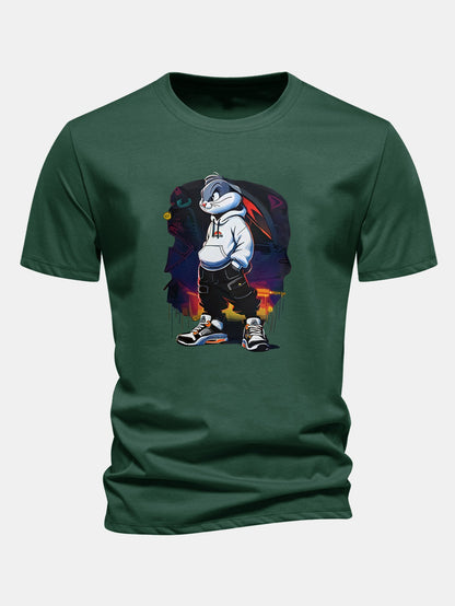 Regular Fit Cartoon Rabbit Print Cotton T-Shirt